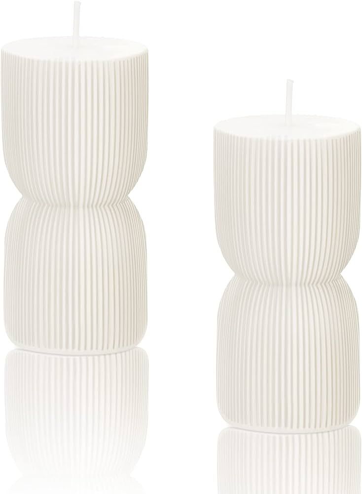 2 Pieces Ribbed Pillar Candles 3.8 Inches Aesthetic Ribbed Candles Minimalist Decorative Candles ... | Amazon (US)