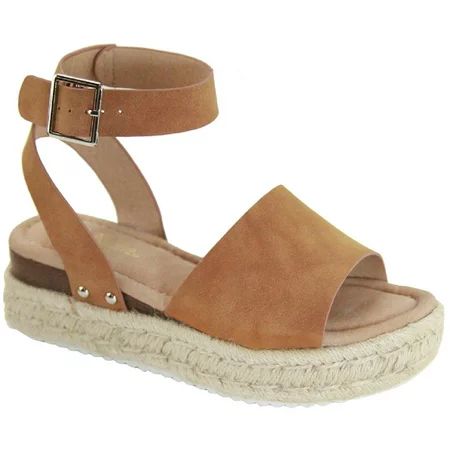 Women Flatform Platform Espadrille Ankle Strap Open Toe Wedge Sandal Camel Bessy-1 | Walmart (US)