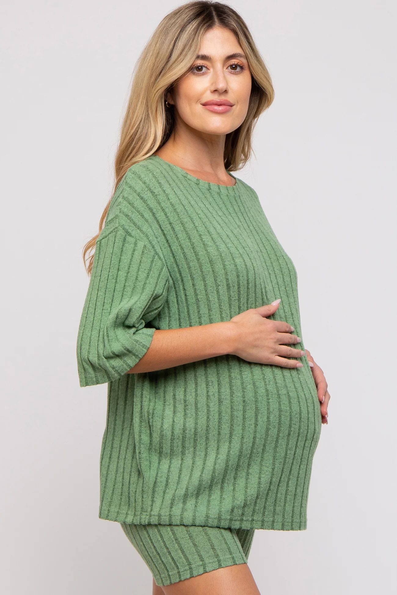 Black Ribbed Soft Short Sleeve Maternity Shorts Set | PinkBlush Maternity