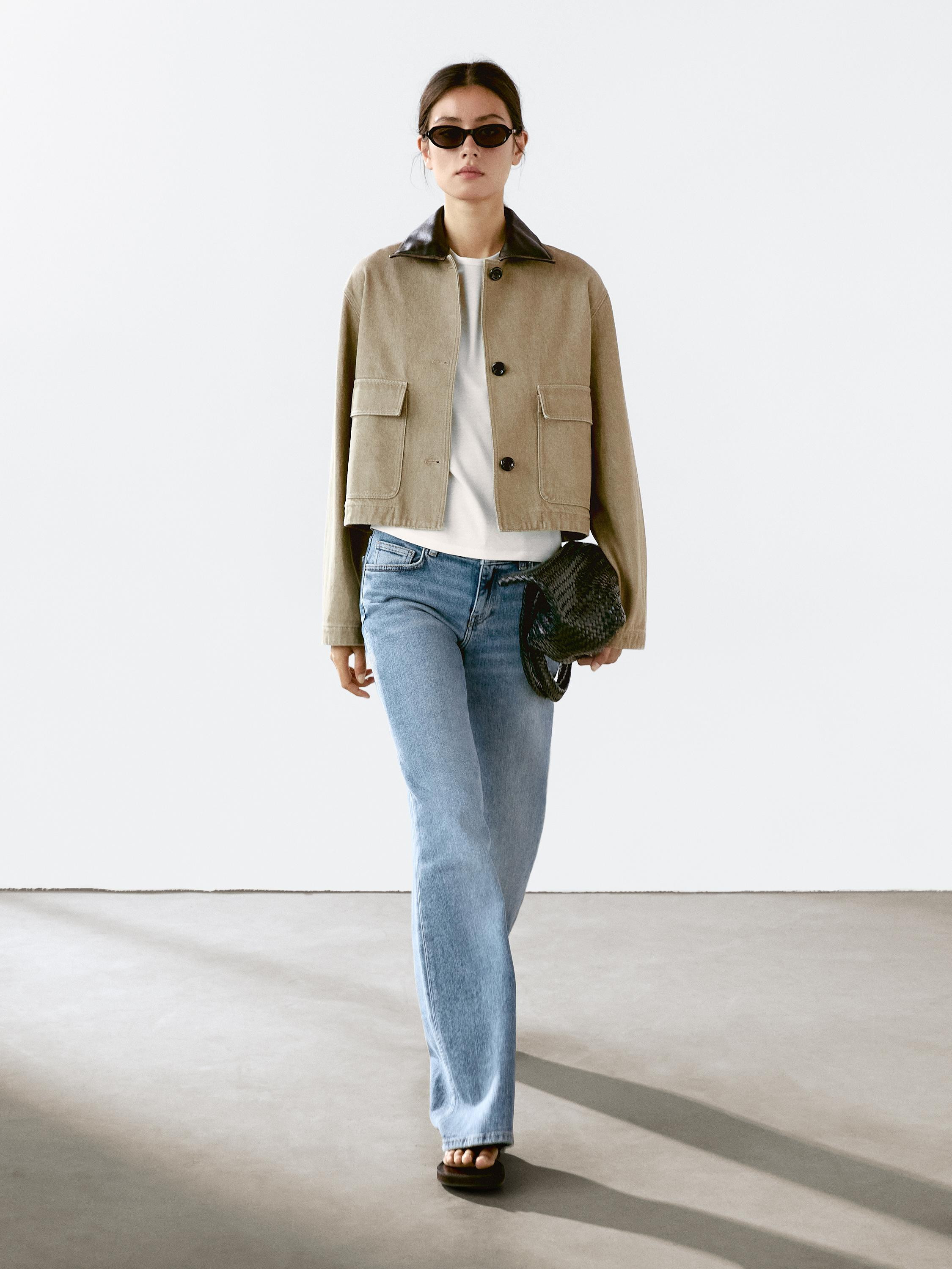 Jacket with detachable leather collar detail | Massimo Dutti US