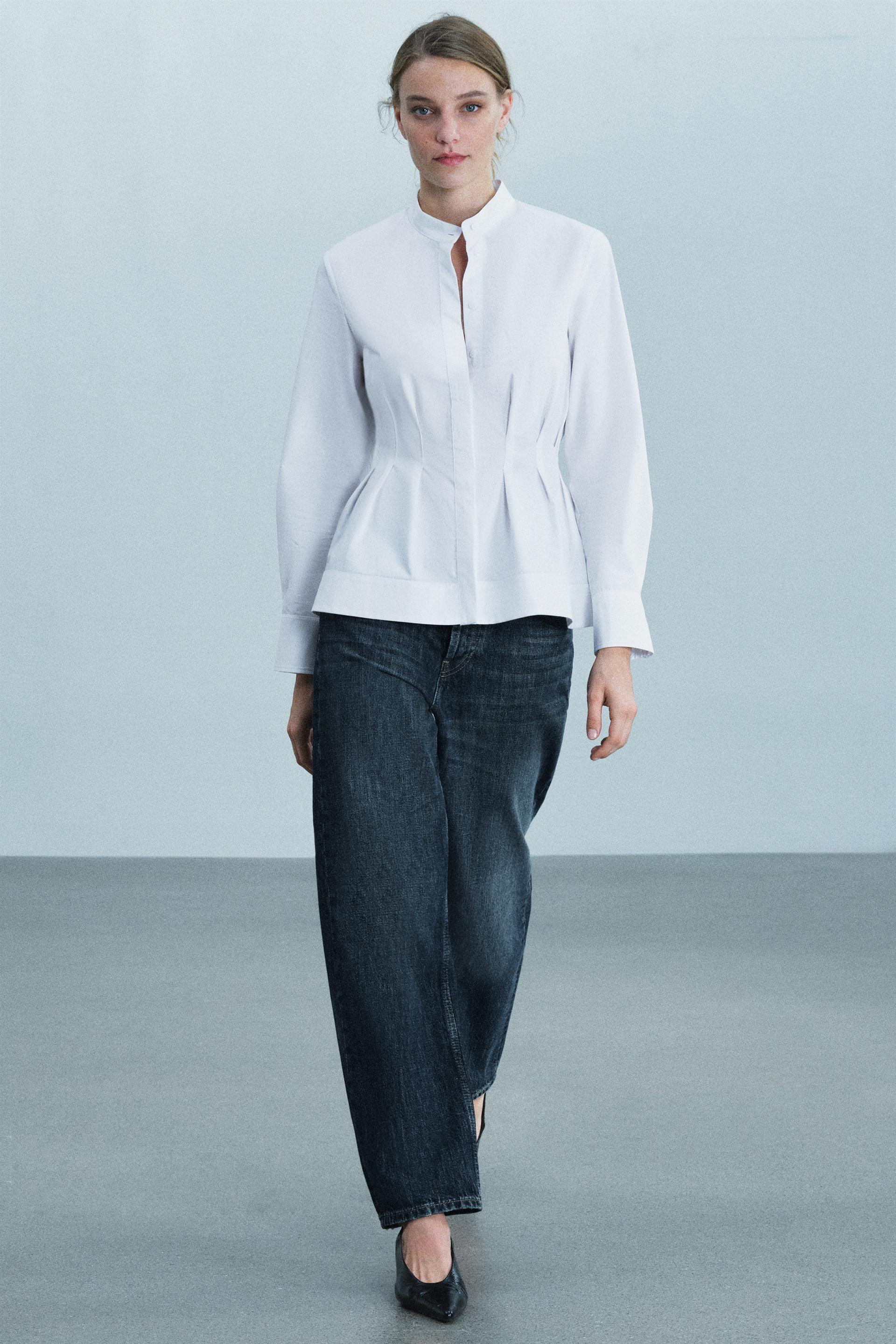 Zara - Zw Collection Pleated Shirt - White - M - Woman | Zara US