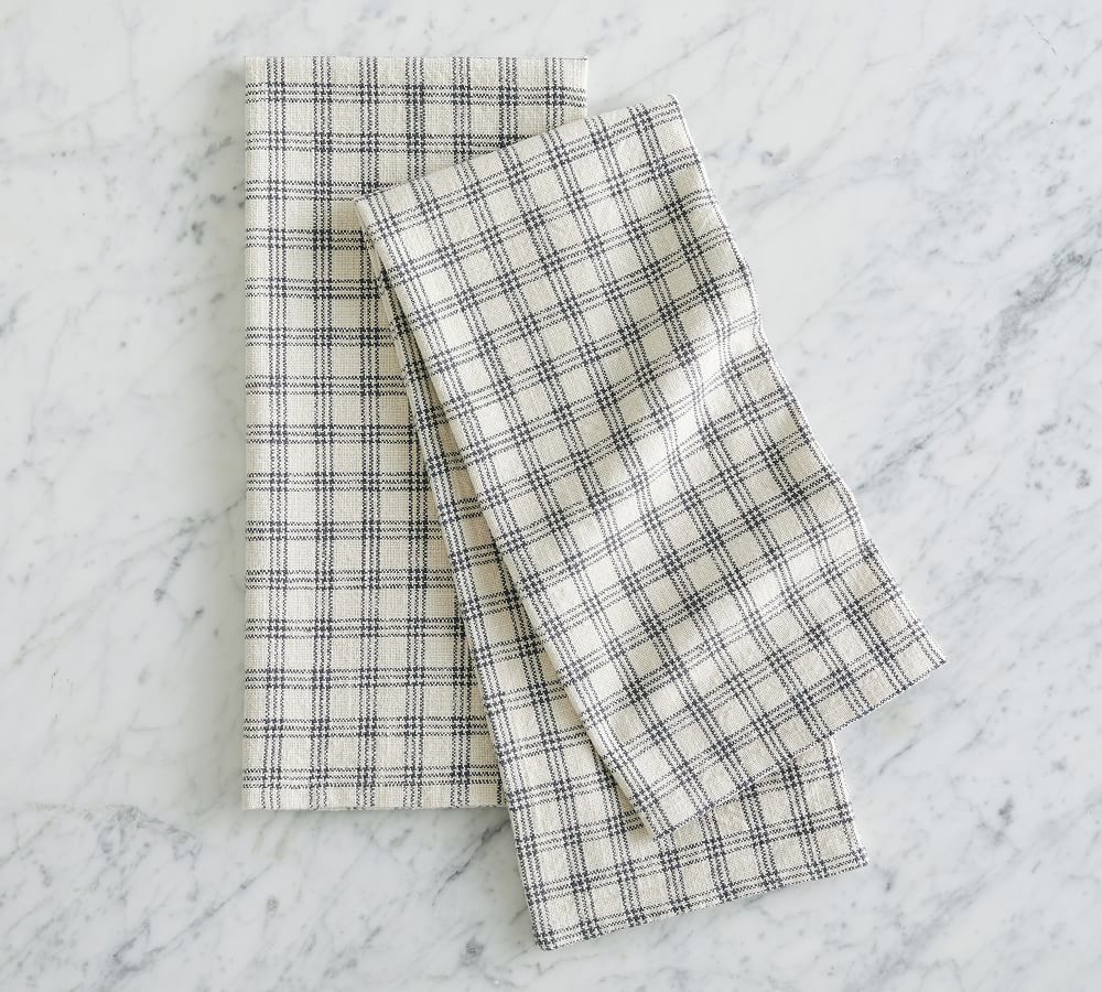 French Striped Patchwork Organic Cotton Tea Towels, Set of 2 - Charcoal/Flax | Pottery Barn (US)