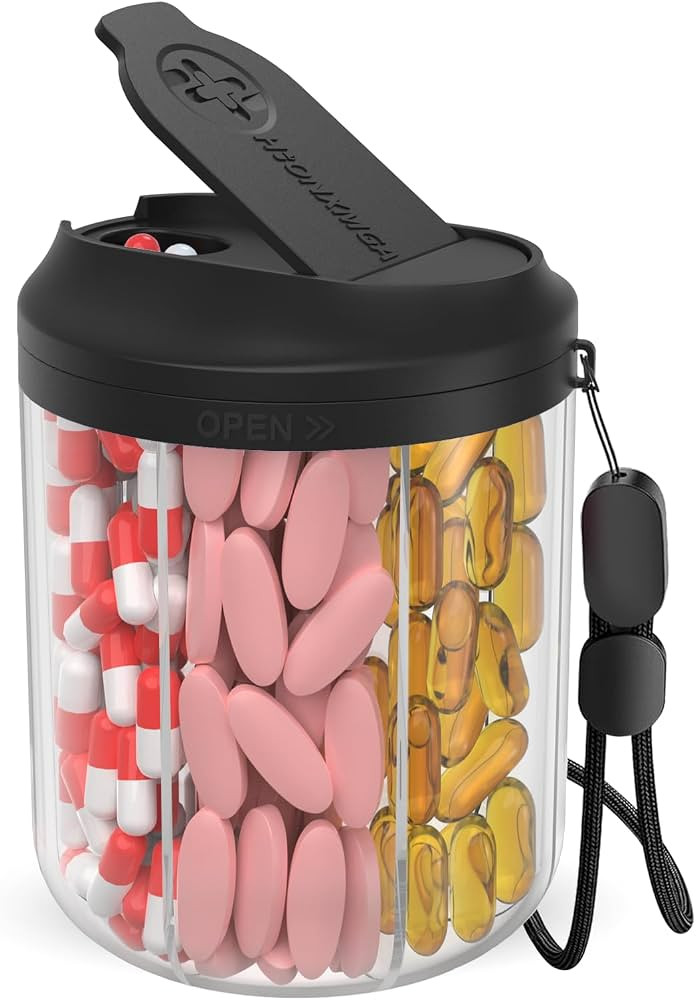 Pill Bottle Organizer with 7 Large Compartments, Pill Dispenser for Travel, Supplement Organizer ... | Amazon (US)