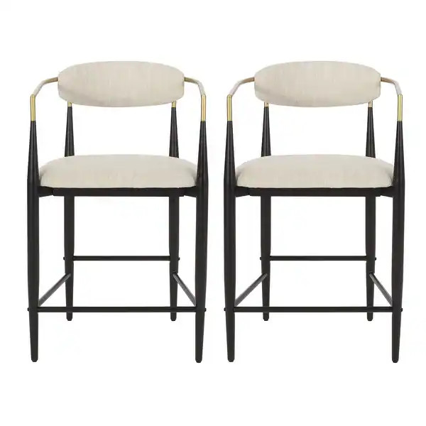 Elmore Fabric and Iron 25 Inch Counter Stools (Set of 2) by Christopher Knight Home - Overstock -... | Bed Bath & Beyond