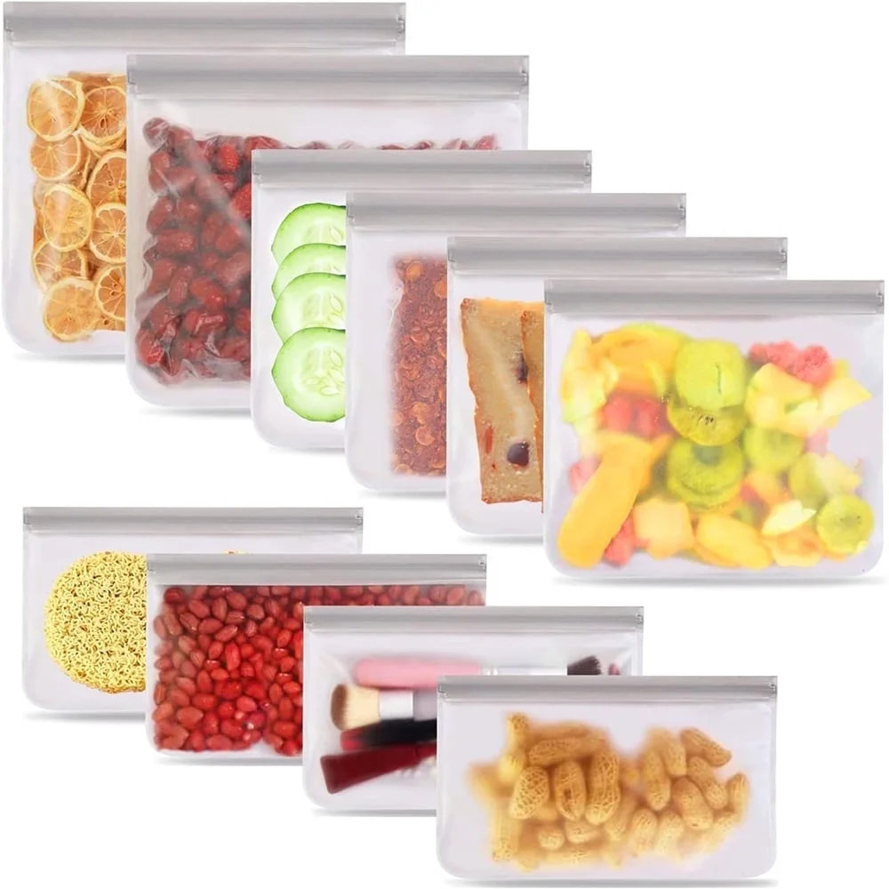 10 Pack Reusable Ziplock Bags Silicone, Leakproof Reusable Freezer Bags, BPA Free Reusable Food S... | Walmart (US)