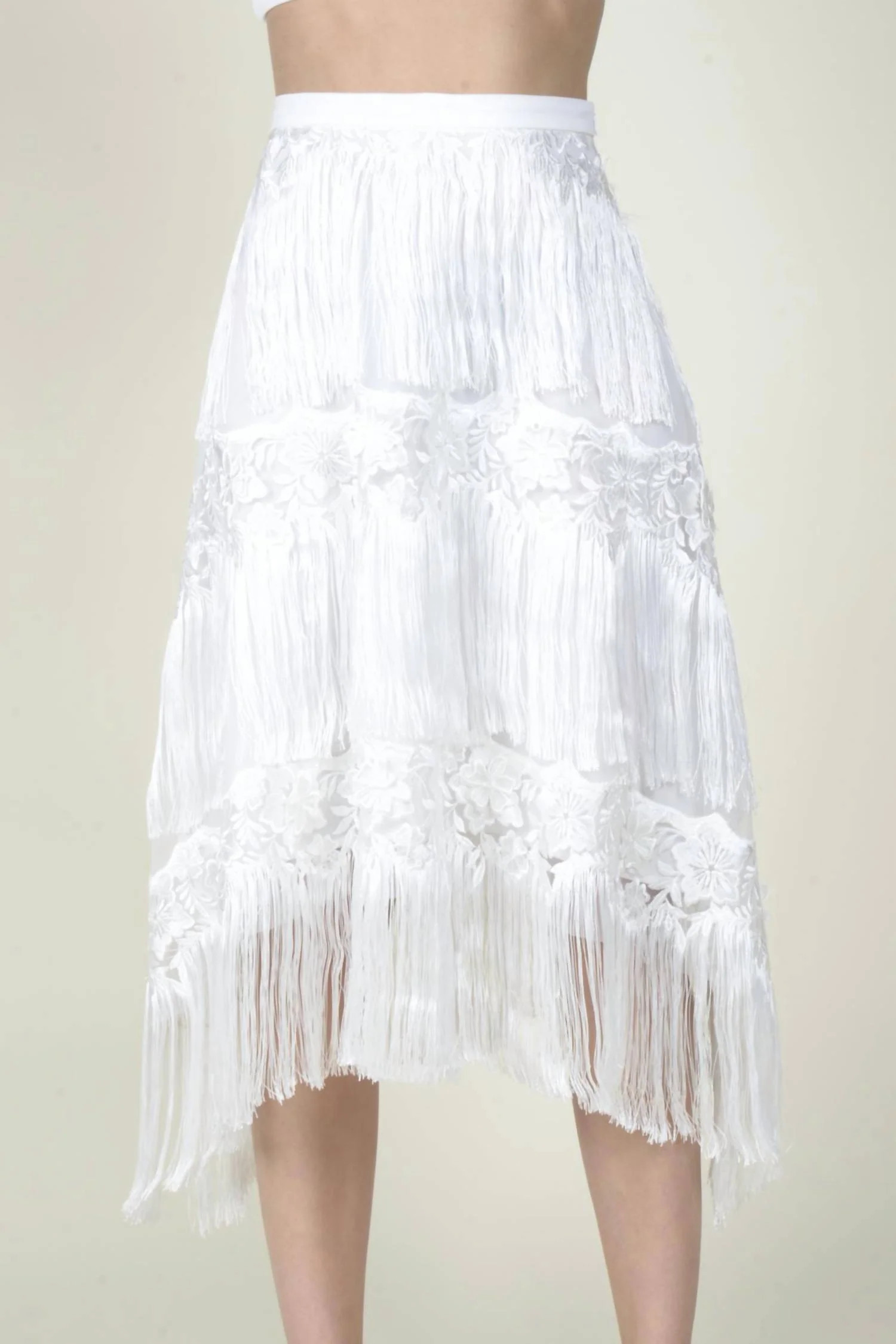 Quin Fringe Midi Skirt In Meringue | Shop Simon