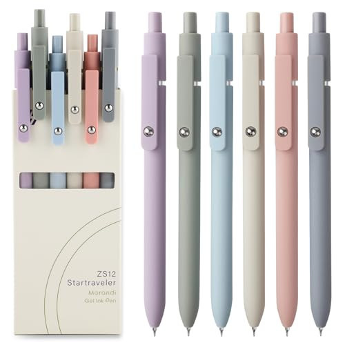 FIOVER Gel Pens - 6Pcs 0.5mm Fine Point Smooth Writing, Black Gel Ink Pens for Journaling Note Taking, Cute Aesthetic Office School Supplies Gifts for Women(6pcs Morandi) | Amazon (US)