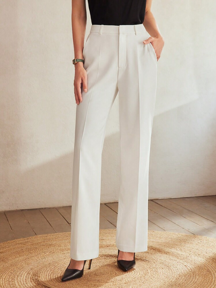 MOTF Classy SOLID SLANT POCKET SEAM FRONT SUIT PANTS,TAILORED PANTS | SHEIN