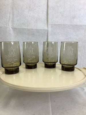 Vintage Pfaltzgraff Village Brown Smoke Etched Tumbler Glasses 4.75\u201d Set of 4 | eBay | eBay US