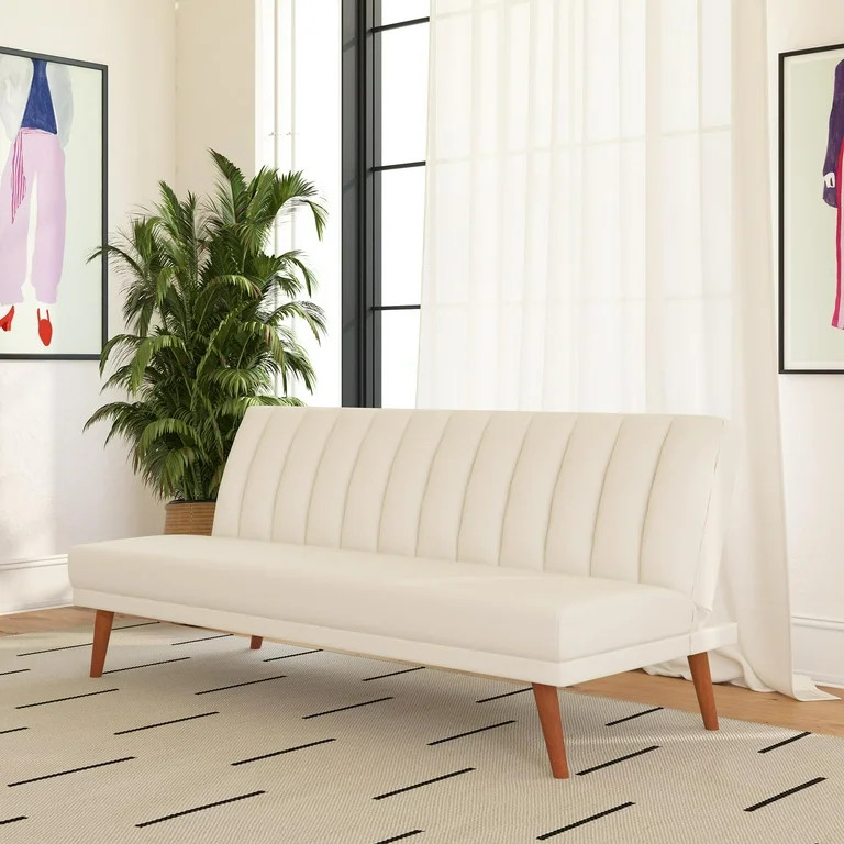 Novogratz Brittany Armless Futon, Sofa Lounger and Sleeper with Hideaway Support Legs, White Faux... | Walmart (US)