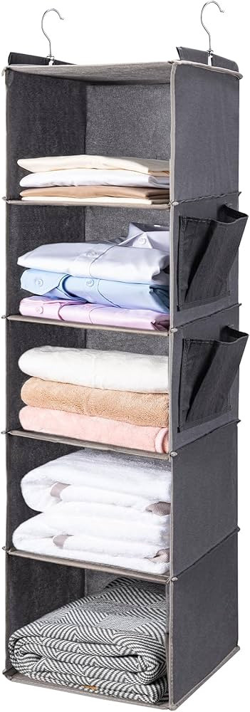 BOOMIBOO Hanging Closet Organize and Shelves，5-Hanging Shelf with 2 Side Pockets，Storage Fold... | Amazon (US)