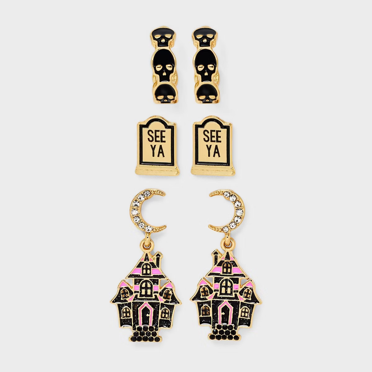 SUGARFIX by BaubleBar Halloween Spooky Business Earring Set - Gold/Black/Pink | Target