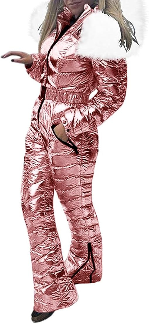 Women Winter Onesies Ski Suit Fur Collar coat Ski Jumpsuit Snowsuit | Amazon (US)