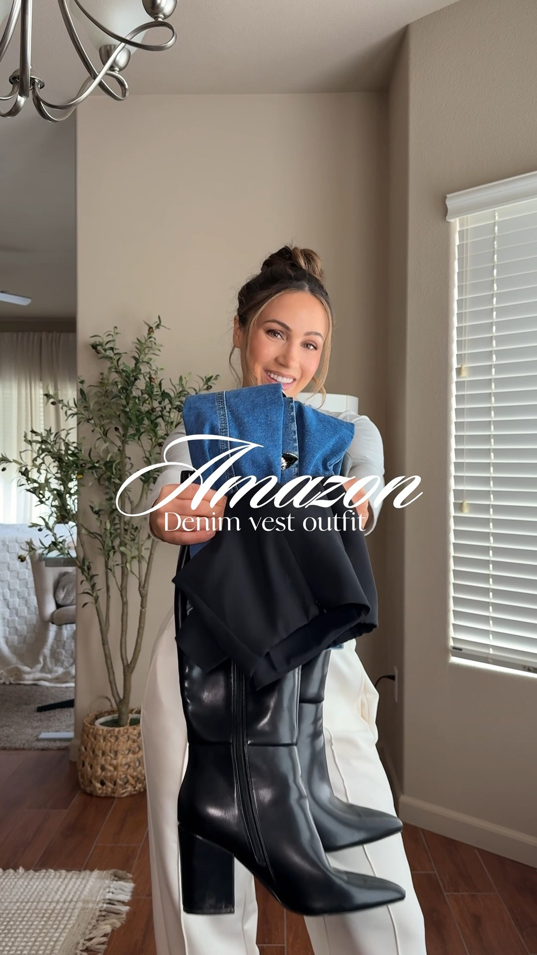 Amazon denim vest with gold buttons, black skort, sheer tights and knee high boots! 💗

#LTKootd #LTKgrwm