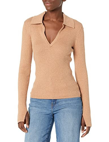 PAIGE womens Catarina Sweater Slim Long Sleeve Chic Collar in Deep Camel Shirt, Dark Camel, X-Small US | Amazon (US)