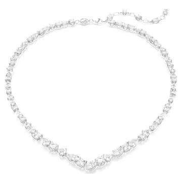 Mesmera necklace, Mixed cuts, White, Rhodium plated by SWAROVSKI | SWAROVSKI