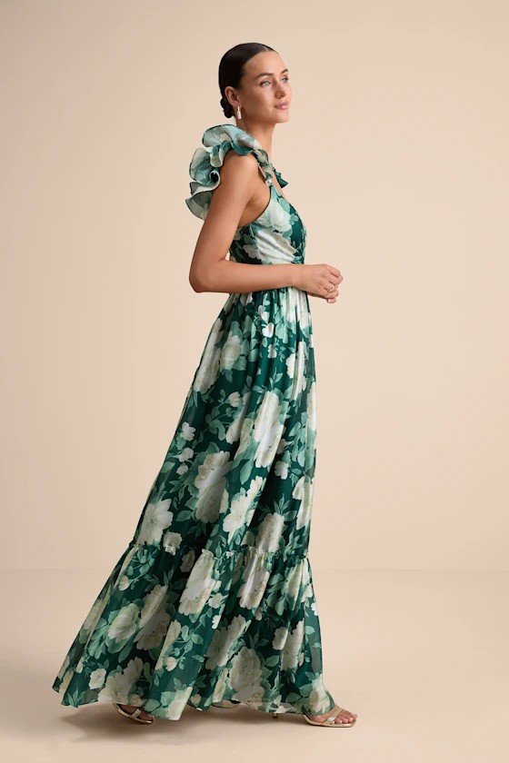 Soiree Perfection Green Floral Ruffled Tiered Maxi Dress | Lulus