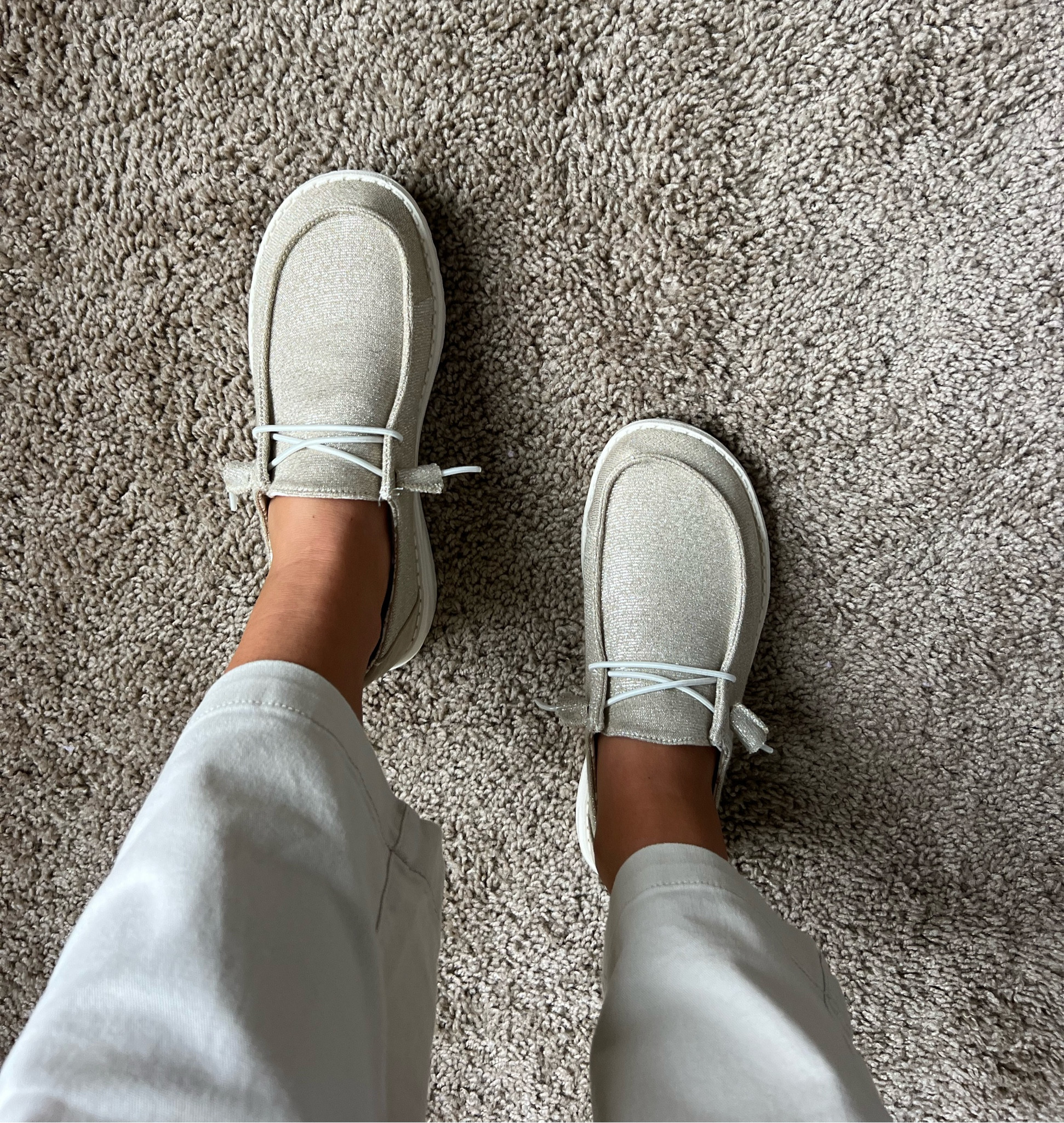 Gold sparkly Hey dude shoes! 

#LTKWorkwear #LTKFindsUnder50 #LTKShoeCrush