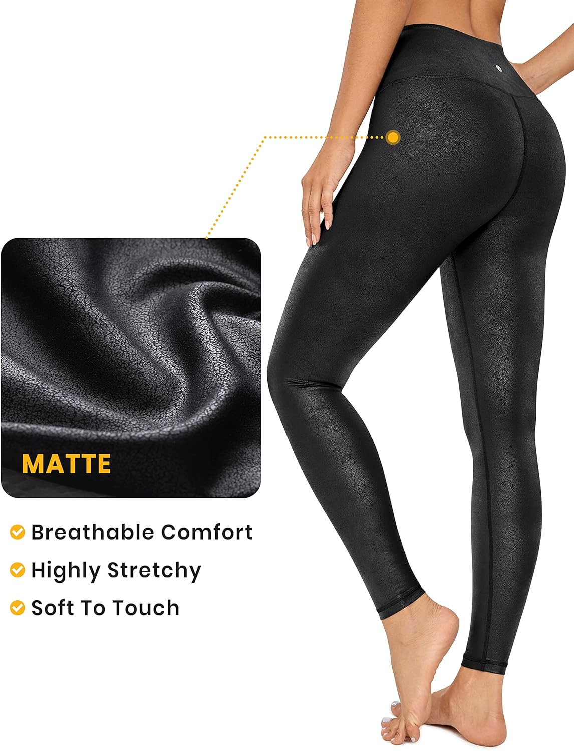 CRZ YOGA Matte Faux Leather Leggings for Women 25''/28'' - High Waisted Stretch Leather Pants Tum... | Amazon (US)