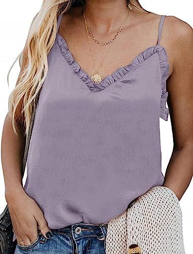 Topstype Women's Summer Sleeveless V Neck Camisole Loose Fit Casual Blouse Button Down Tank Tie F... | Amazon (US)