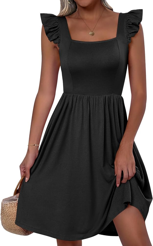ANRABESS Womens Summer Short Dress 2026 Square Neck Sleeveless A Line Ruffled Wedding Casual Cute... | Amazon (US)
