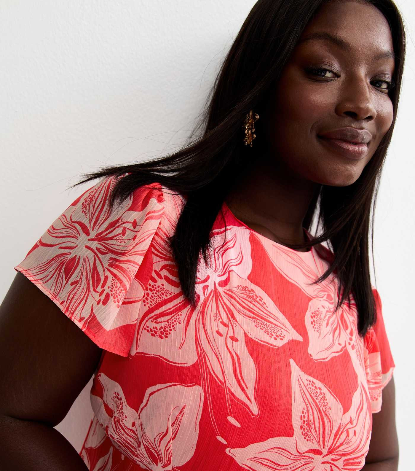 Curves Bright Pink Orchid Chiffon Midi Dress | New Look | New Look (UK)