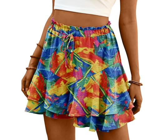 Lepunuo Flowy Shorts for Women Casual Boho Ruffle Tiered Skorts High Waist Mini Skirts Golf Tennis Shorts | Amazon (US)