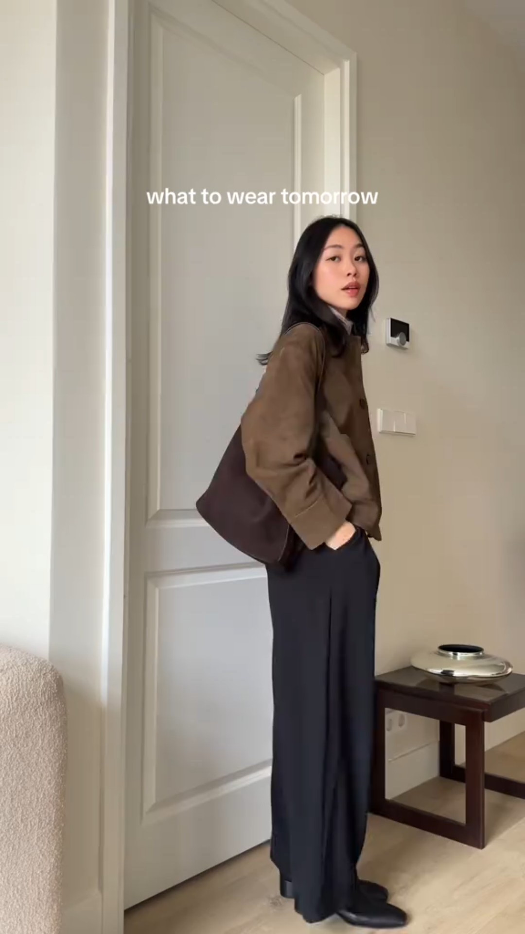 Chic casual winter outfit: funnel neck wool short sleeve knit from Lilysilk + khaki suede leather jacket from Sezane + wide leg trousers from Pull & Bear + ankle boots from Charles & Keith

#LTKootd #LTKgrwm #LTKdayinmylife