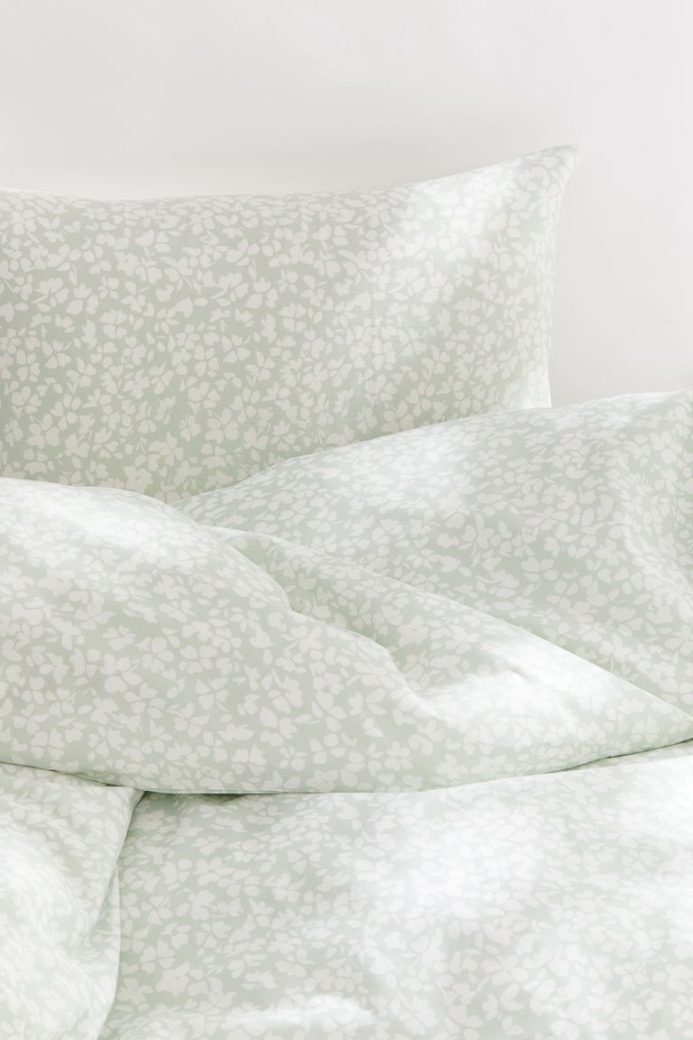 Cotton Twin Duvet Cover Set - Light green/floral - Home All | H&M US | H&M (US + CA)