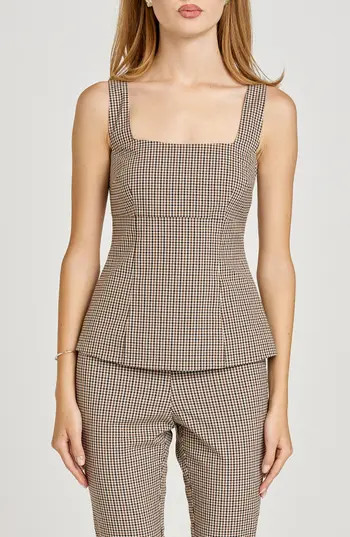 WAYF x Sara Walker Carolyn Plaid Sleeveless Top in Brown at Nordstrom Rack, Size X-Large | Nordstrom Rack