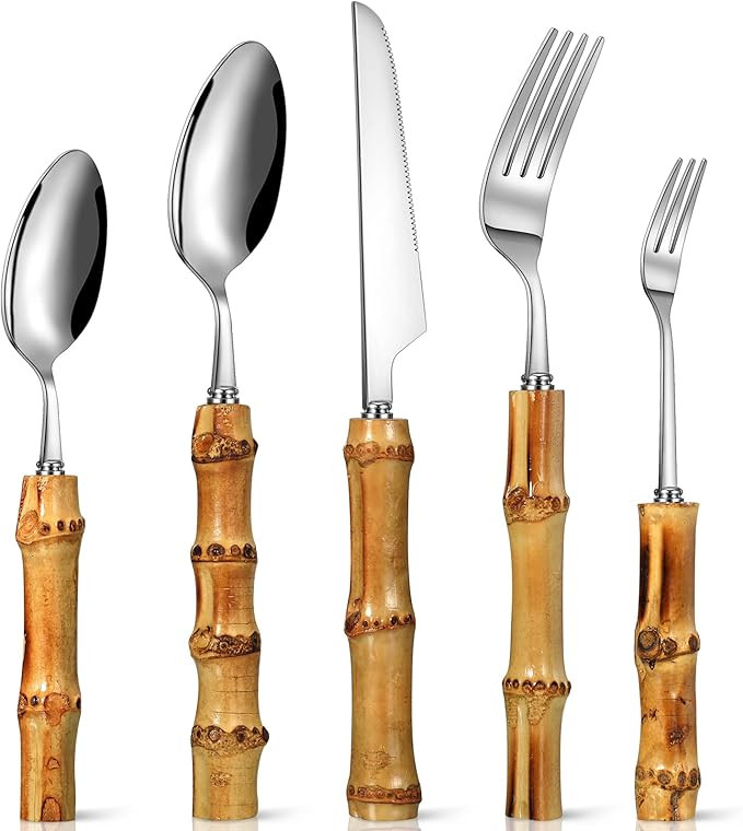 Eboot Bamboo Silverware Set 18/8 Stainless Steel Tableware Set Natural Utensil Flatware Kit Spoon... | Amazon (US)