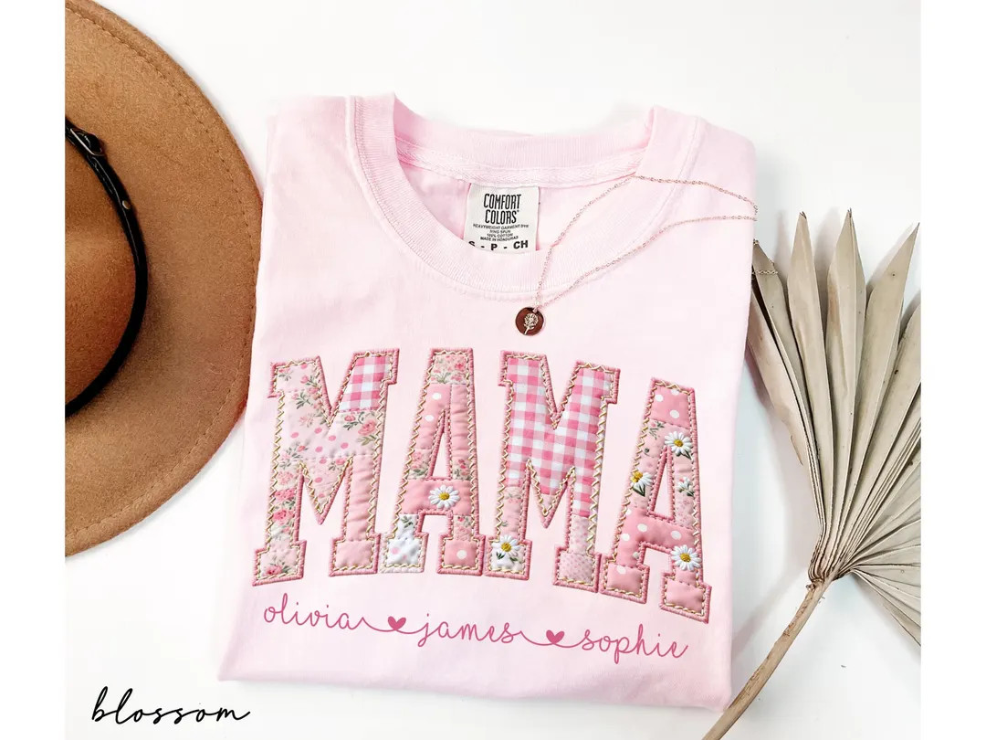 Personalized Mama Shirt With Kids Names, Floral Patchwork Mom Tee, Mother's Day Gift for Mom, Bir... | Etsy (US)