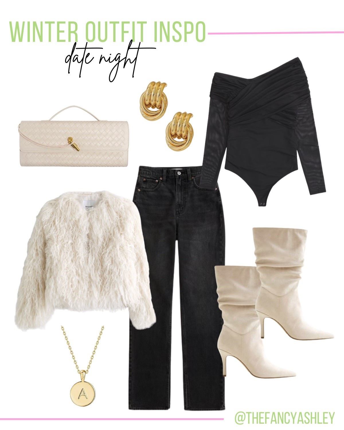 Winter outfit inspo - date night! Love this Abercrombie look head to toe - sheer bodysuit, black jeans, cutest faux fur coat and cute accessories! 

#LTKFindsUnder100 #LTKootd #LTKSaleAlert