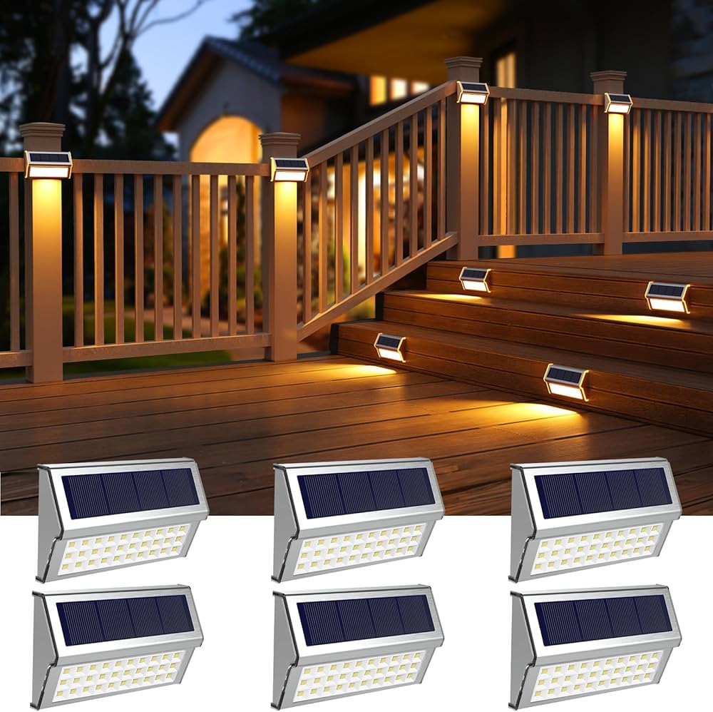 ROSHWEY Solar Deck Lights, 6 Pack 30 LED Stainless Steel Outdoor Deck Lights Solar Powered, IP65 ... | Amazon (US)