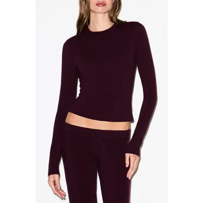 SKIMS Stretch Cotton Jersey Long Sleeve T-Shirt in Light Heather Gray at Nordstrom, Size Large | Nordstrom