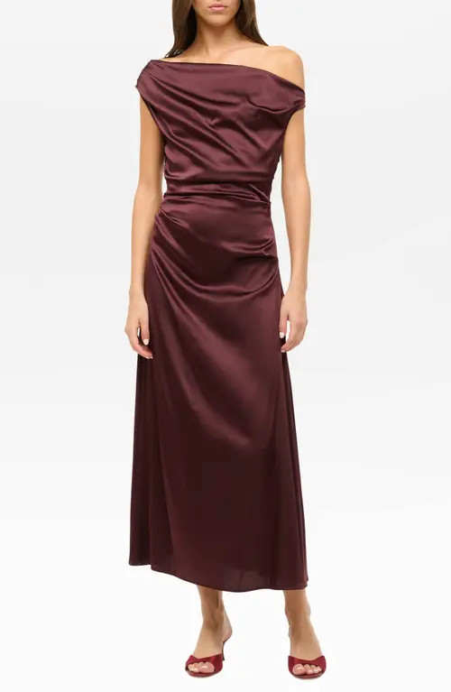 STAUD Phare One-Shoulder Stretch Silk Dress in Merlot at Nordstrom, Size 0 | Nordstrom