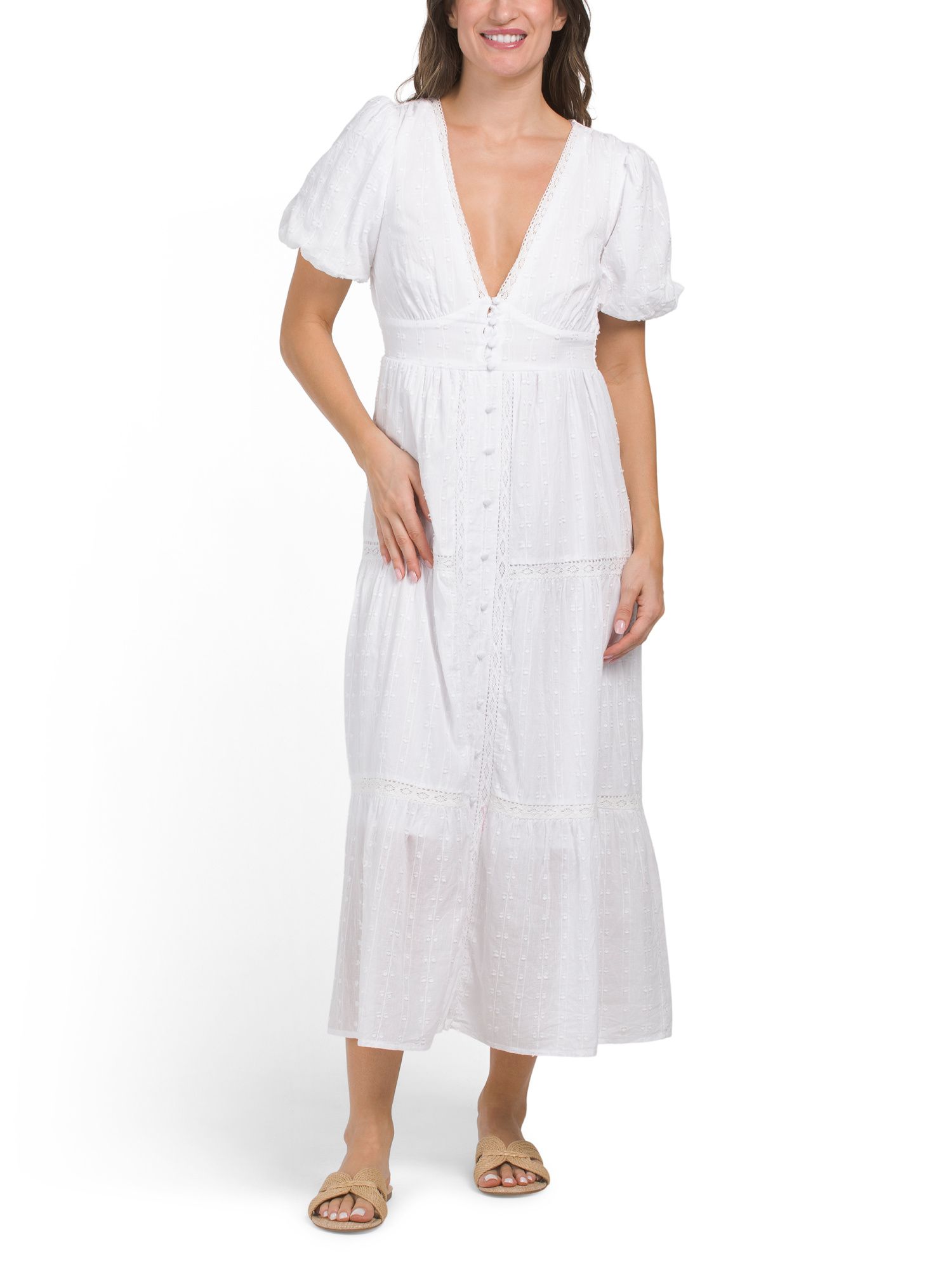 Puff Sleeve Maxi Dress With Button Detail | Casual Dresses  | Marshalls | Marshalls