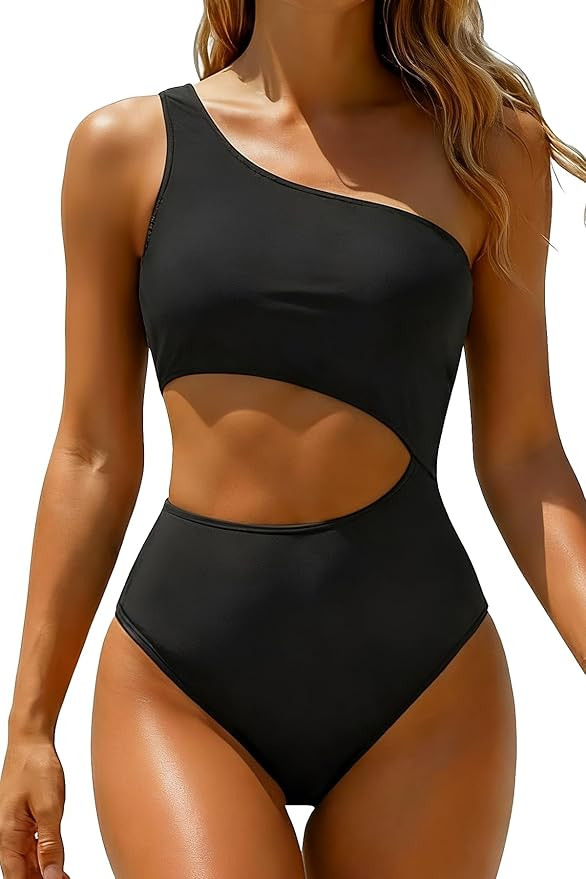 Women's One Piece Swimsuit- One Shoulder Bathing Suit Cutout Tummy Control Swimwear | Amazon (US)