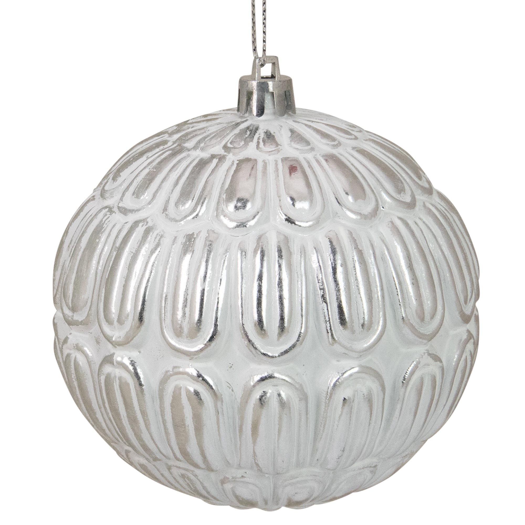 4" Distressed White and Silver Geometric Christmas Ball Ornament - Walmart.com | Walmart (US)