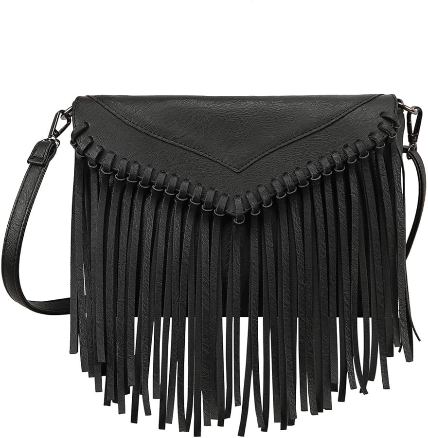 HDE Women's PU Leather Hobo Fringe Crossbody Tassel Purse Vintage Small Handbag | Amazon (US)