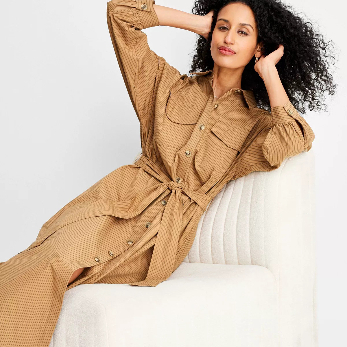 Women's Belted Maxi Shirtdress - Future Collective Brown/Black Striped | Target