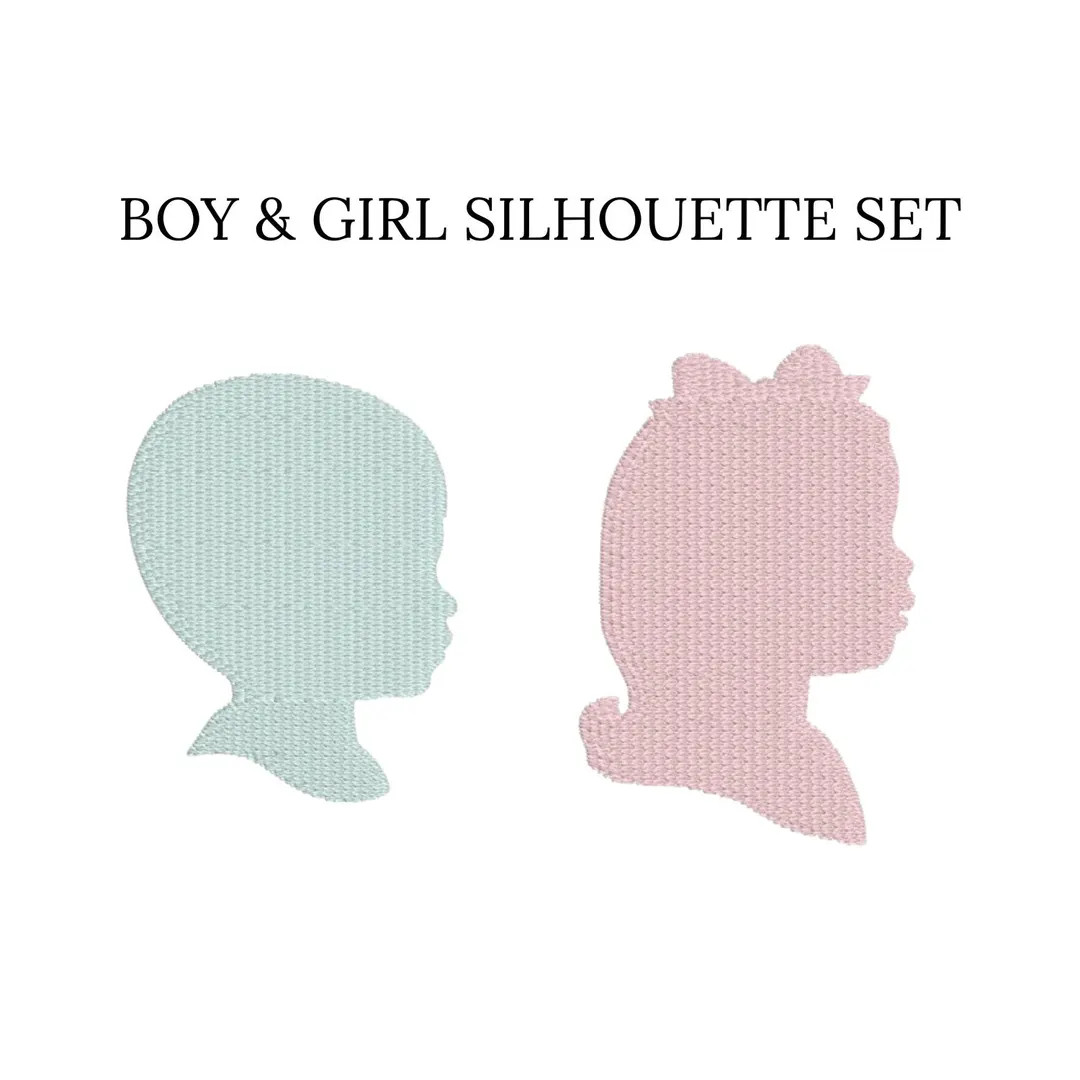 2-inch Boy and Girl Silhouette Embroidery Design Set, Classic Cameo Style Outlines for Linens and... | Etsy (US)