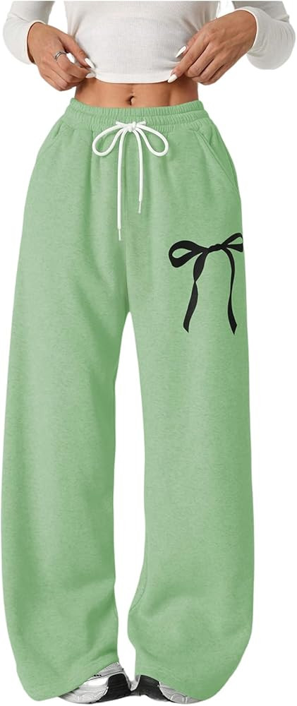 Amazon.com: Verdusa Girl's Bowknot Baggy Sweatpants Lightweight Straight Leg Athletic Pants with ... | Amazon (US)