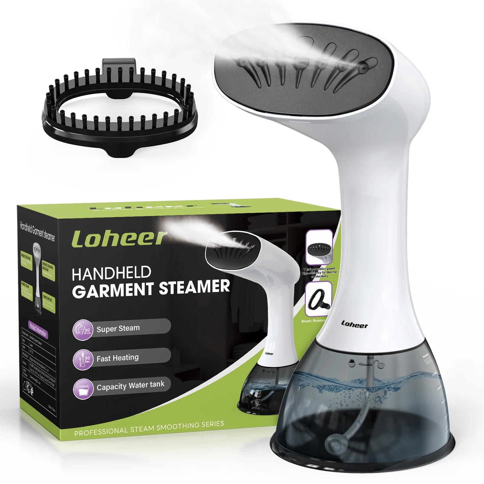 LOHEER Steamer for Clothes, 1350W Portable Handheld Garment Steamer, 400ml Water Tank, White/Blac... | Walmart (US)