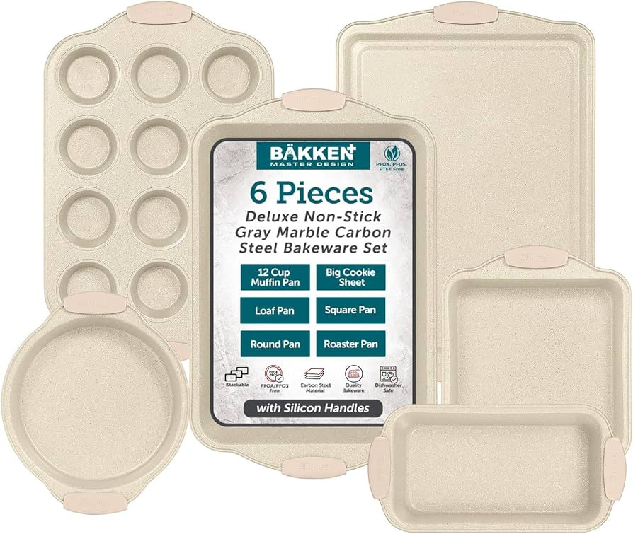 6-Piece Deluxe Nonstick Baking Pan Set - Professional Grade Carbon Steel Bakeware with White Marb... | Amazon (US)