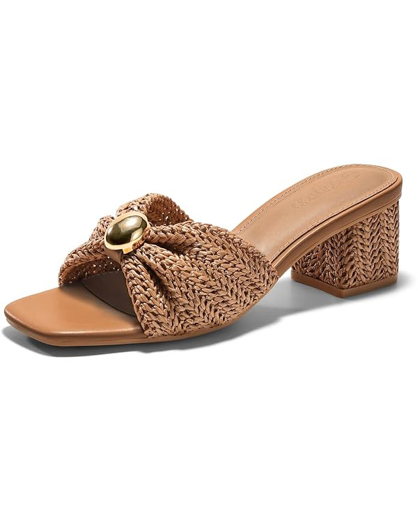 Coutgo Womens Low Chunky Block Heels Raffia Sandals Square Open Toe Slip On Slides Summer Beach D... | Amazon (US)