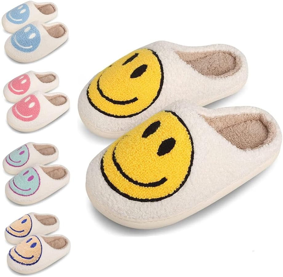 dubuto Smile Face Slippers for Girls Boys, Cute Soft Plush Anti-slip House Kids Girls Slippers wi... | Amazon (US)