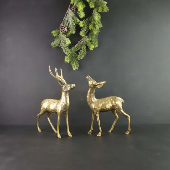 Mid Century Brass Deer Christmas Ornament Figurines Forest | Etsy | Etsy (US)