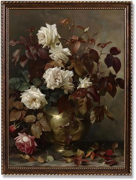 ARTZIO Retro Framed Moody Floral Wall Art Canvas Print–Vintage Rose Oil Painting,Rustic Dark Ac... | Amazon (US)