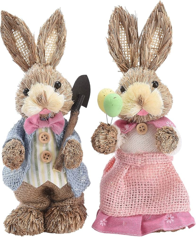 Lifelike Easter Straw Rabbit Decorations 9.3 Inch Simulation Standing Sisal Bunny Rabbit Statues ... | Amazon (US)